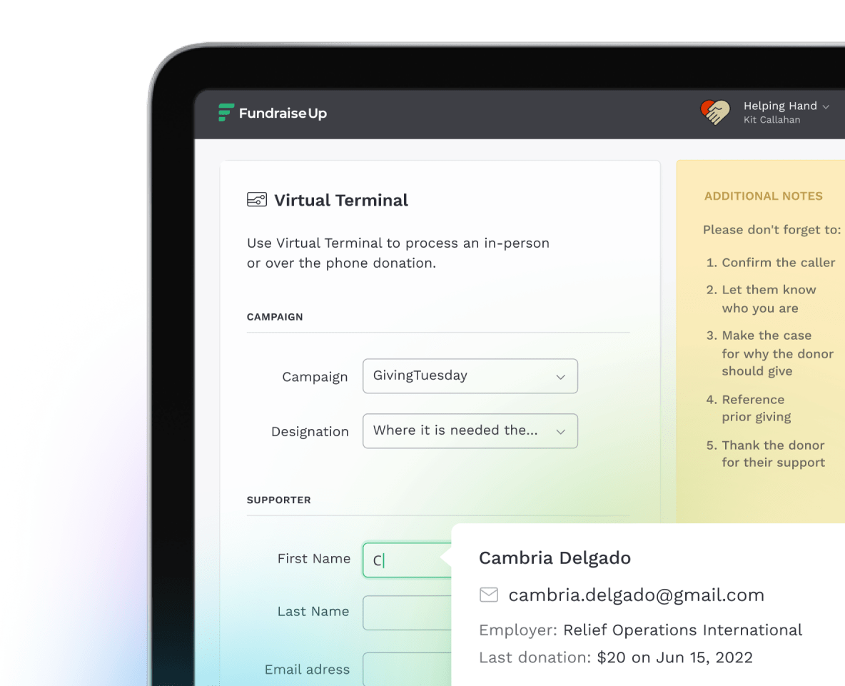Accept donations in person