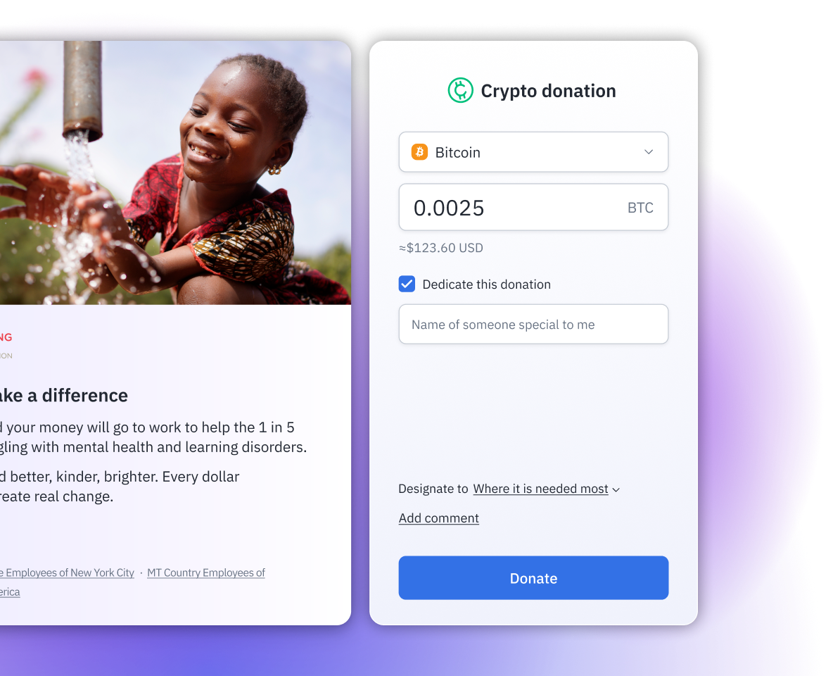 Accept crypto donations through your website